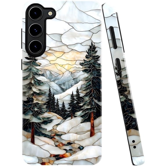 Case for Samsung Galaxy S23, Winter Forest Snowy Mountain Landscape Phone Case Military-Grade Drop Protection Cover for Women Girl - Glossy