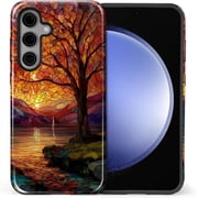 Case for Samsung Galaxy S24, Camera Full Shell Protection Soft Phone Case-Stained Glass Sunrise Fall Leaves