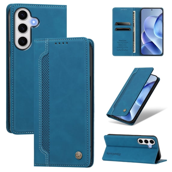 Case for Samsung Galaxy S24 FE 5G 6.7-inch Wallet,Magnetic Closure,Card Slots,Cash Slot Flip Folio Protective Phone Case,Blue,For Galaxy S24 FE 5G