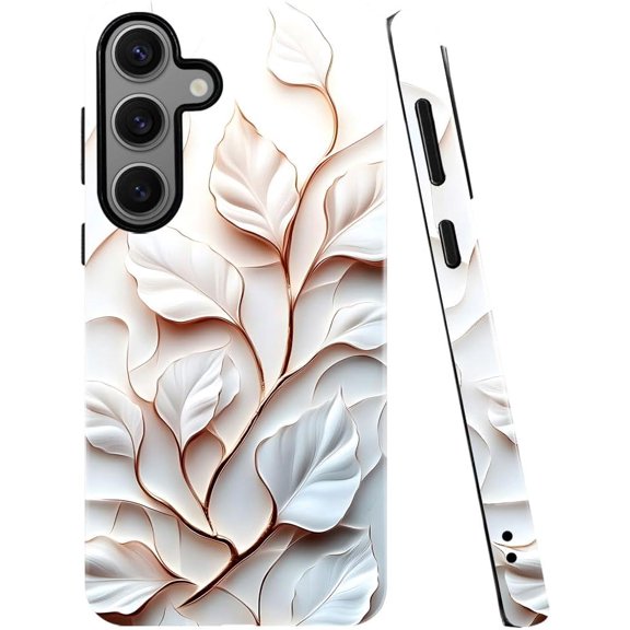 Case for Samsung Galaxy S24 FE, Camera Protection Soft Glossy Phone Case - White Leaf Bloom