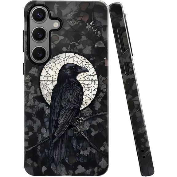 Case for Samsung Galaxy S24 Plus, Black Crow Raven Moon Celestial Gothic Phone Case Military-Grade Drop Protection Cover for Women Girl - Glossy