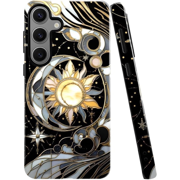 Case for Samsung Galaxy S24 Plus, Celestial Stained Glass Moon Phone Case Military-Grade Drop Protection Cover for Women Girl - Glossy