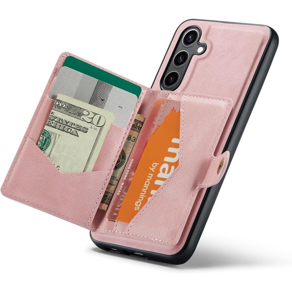 Case for Samsung Galaxy S24 Plus, Detachable Magnetic Wallet Card Cash Slot Case Cover Support Wireless Charging Functional Kickstand (Pink)
