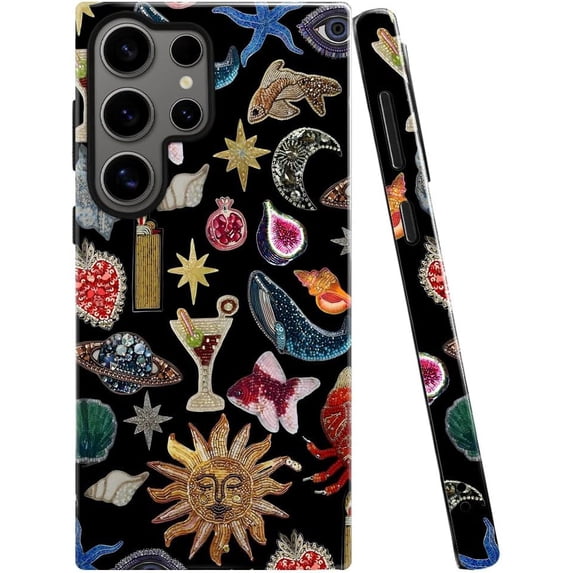 Case for Samsung Galaxy S24 Plus, Fits Glossy Case Design for Girl Women, Sun Moon Star Collage