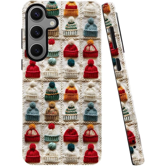 Case for Samsung Galaxy S24 Plus, Hats Winter Aesthetic Embroidered Christmas Phone Case Military-Grade Drop Protection Cover for Women Girl - Glossy
