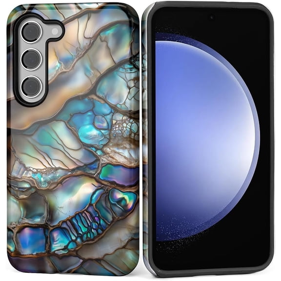Case for Samsung Galaxy S24 Plus, Shockproof Hard Shell + Soft Silicone 2 in 1 Hybrid, Shockproof Bumper Drop Protective - Blue Abalone Mollusk Shell