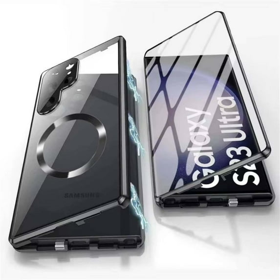 Case for Samsung Galaxy S24,with Double Sided Magnetic Tempered Glass cases,Magsafe Wireless Charging Magnetic Adsorption Metal Bumper cover,Black