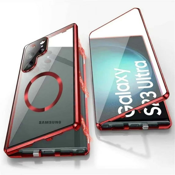 Case for Samsung Galaxy S24+,with Double Sided Magnetic Tempered Glass cases,Magsafe Wireless Charging Magnetic Adsorption Metal Bumper cover,Red