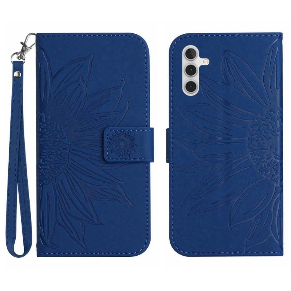 Case for Samsung Galaxy S25 Fe Luxury Pu Leather with Card Slots Holder Embossed Sunflower Short Strap Flip Wallet Phone Case