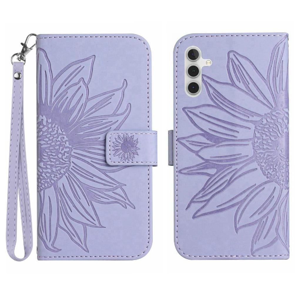 Case for Samsung Galaxy S25 Fe Luxury Pu Leather with Card Slots Holder Embossed Sunflower Short Strap Flip Wallet Phone Case