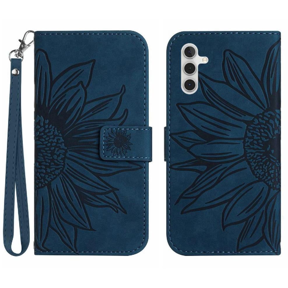 Case for Samsung Galaxy S25 Fe Luxury Pu Leather with Card Slots Holder Embossed Sunflower Short Strap Flip Wallet Phone Case