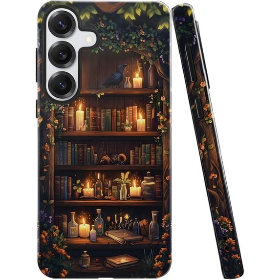 Case for Samsung Galaxy S25, Fits Glossy Case Design for Girl Women, Aesthetic Bird Bookshelf Lover