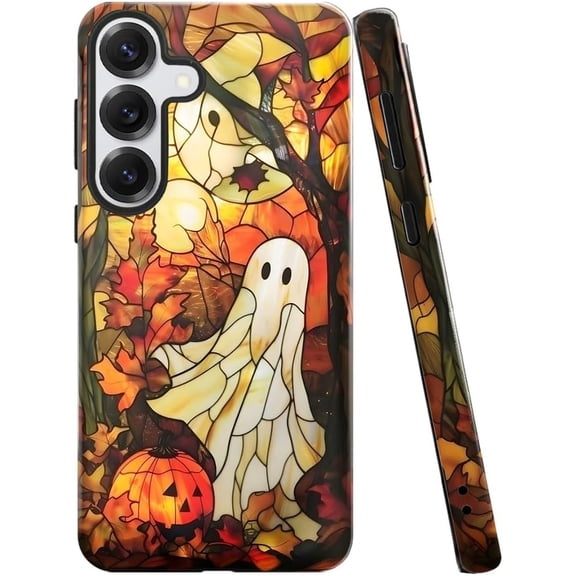 Case for Samsung Galaxy S25 Plus, Halloween Stained Glass Autumn Phone Case Military-Grade Drop Protection Cover for Women Girl - Glossy