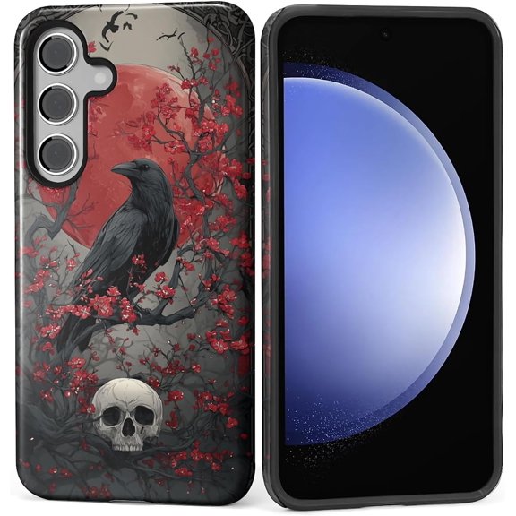 Case for Samsung Galaxy S25, Shockproof Hard Shell + Soft Silicone 2 in 1 Hybrid, Shockproof Bumper Drop Protective - Goth Fantasy Raven
