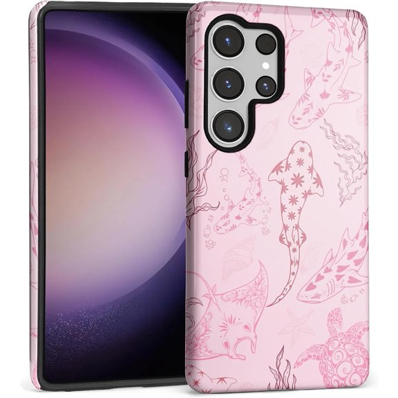 Case for Samsung Galaxy S25 Ultra, Camera Full Shell Protection Soft Phone Case-Ocean Animal Whale Shark-Pink