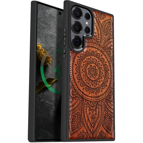 Case for Samsung Galaxy S25 Ultra Case 2026, TPU Shockproof Cover & Artisan Printed, Indian Floral Mandala, Rosy