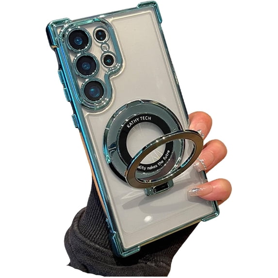 Case for Samsung Galaxy S25 Ultra S24FE S23 Shockproof Ring Stand Cover, Magnetic TPU Case Clear Cover (Green,S25Ultra)
