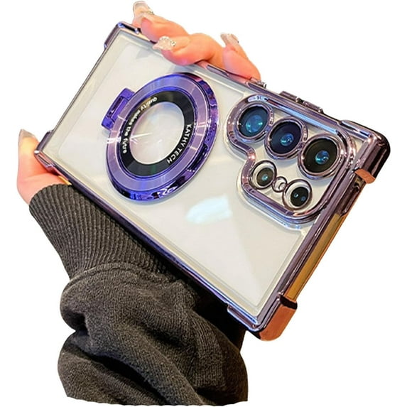 Case for Samsung Galaxy S25 Ultra S24FE S23 Shockproof Ring Stand Cover, Magnetic TPU Case Clear Cover (Purple,S24Plus)
