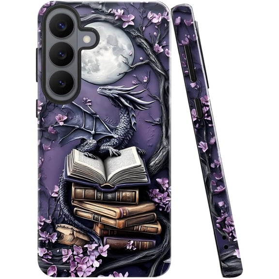 Case for Samsung Galaxy S26, Camera Protection Soft Glossy Phone Case - Purple Dragon Moon Book