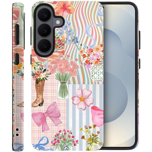 Case for Samsung Galaxy S26 Plus, Pink Bow Ribbon Collage Phone Case Drop Resistant Frosted 2 in 1 Solid Dual-Layer Cover for Girl Women