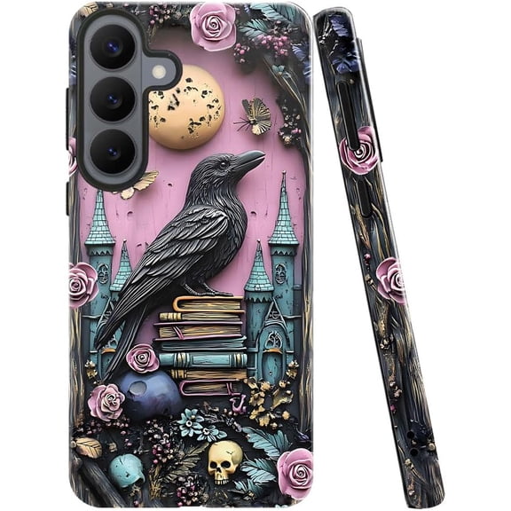 Case for Samsung Galaxy S26 Plus, Skull Bookshelf Floral Butterfly Phone Case Drop Resistant Glossy 2 in 1 Solid Dual-Layer Cover for Girl Women