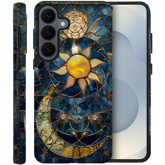 Case for Samsung Galaxy S26, Sun Moon Celestial Glass Phone Case Drop Resistant Frosted 2 in 1 Solid Dual-Layer Cover for Girl Women