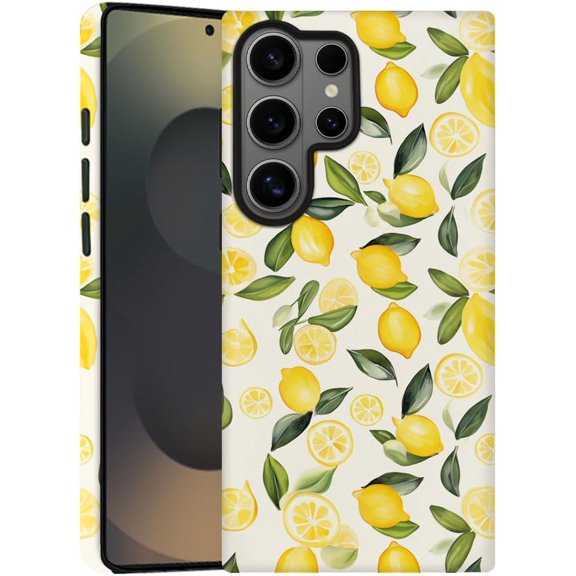 Case for Samsung Galaxy S26 Ultra, Camera Protection Soft Frosted Phone Case - Watercolor Lemons Leaves Pattern