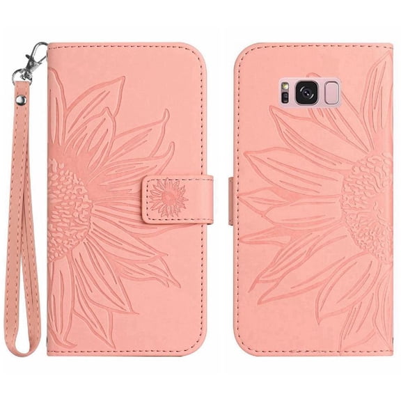 Case for Samsung Galaxy S8 Plus Luxury PU Leather Short Strap With Card Slots Holder Embossed Sunflower Flip Wallet Phone Case