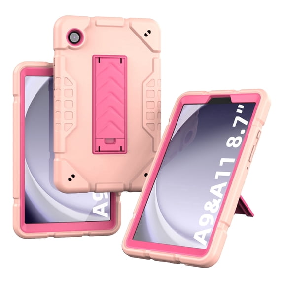 Case for Samsung Galaxy Tab 8.7 inch A9 / A11 (SM-X110 X115 X117 SM-X133 X135 X135F), Heavy Duty Shockproof with Kickstand Case, Pink + Rose Red