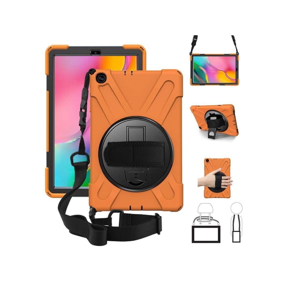 Case for Samsung Galaxy Tab A 10.1 inch 2019 Model SM-T510 T515 T517, Shockproof Protective Cover with Hand Strap, Stand, Shoulder Strap