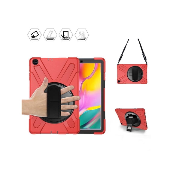 Case for Samsung Galaxy Tab A 10.1 inch 2019 Model SM-T510 T515 T517, Shockproof Protective Cover with Hand Strap, Stand, Shoulder Strap