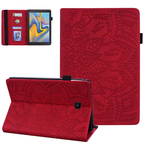 Case for Samsung Galaxy Tab A 8.0 2018 Model SM-T387, Slim Embossed Flower Premium Faux Leather Folio Stand Protective Cover with Card Holders