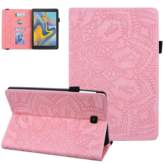 Case for Samsung Galaxy Tab A 8.0 2018 Model SM-T387, Slim Embossed Flower Premium Faux Leather Folio Stand Protective Cover with Card Holders
