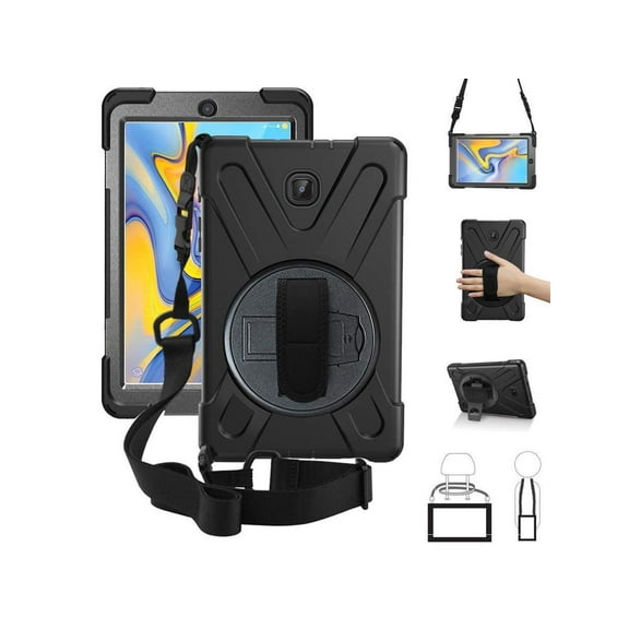 Case for Samsung Galaxy Tab A 8.0 inch 2018 Model SM-T387 Shockproof Cover with Kickstand, Handle Strap+ Shoulder Strap