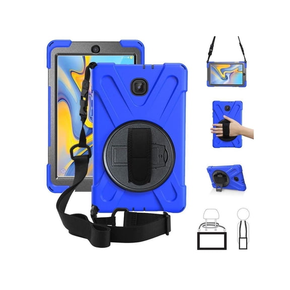 Case for Samsung Galaxy Tab A 8.0 inch 2018 Model SM-T387 Shockproof Cover with Kickstand, Handle Strap+ Shoulder Strap