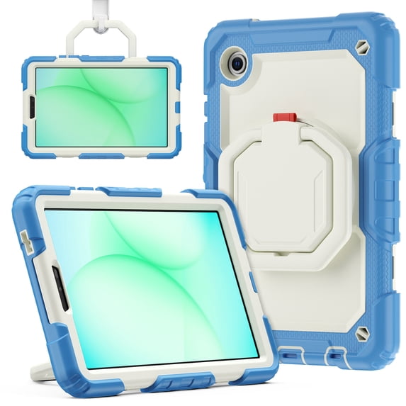 Case for Samsung Galaxy Tab A11 8.7 inch 2025 Release, 360 Rotating Stand Handle Shoulder Strap Heavy Duty Shockproof Cover, Cream Navy