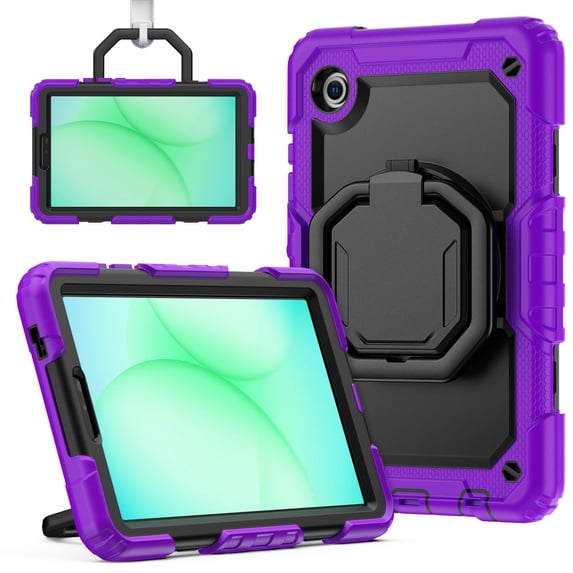 Case for Samsung Galaxy Tab A11 8.7 inch 2025 Release, 360 Rotating Stand Handle Shoulder Strap Heavy Duty Shockproof Cover, Purple