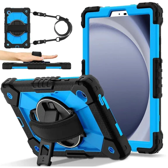 Case for Samsung Galaxy Tab A11 8.7 inch 2025 SM-X130 X133 X135 Shockporoof Cover with Pencil Holder Rotating Hand Strap & Stand & Shoulder Strap