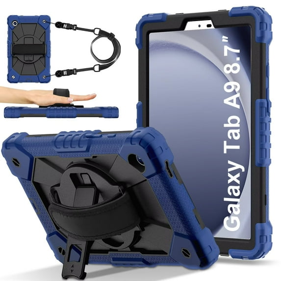 Case for Samsung Galaxy Tab A9 8.7 Inch 2023 Model (SM-X110/X115/X117) Contrast Color Multi-functional Cover With Wrist Chain and Shoulder Strap