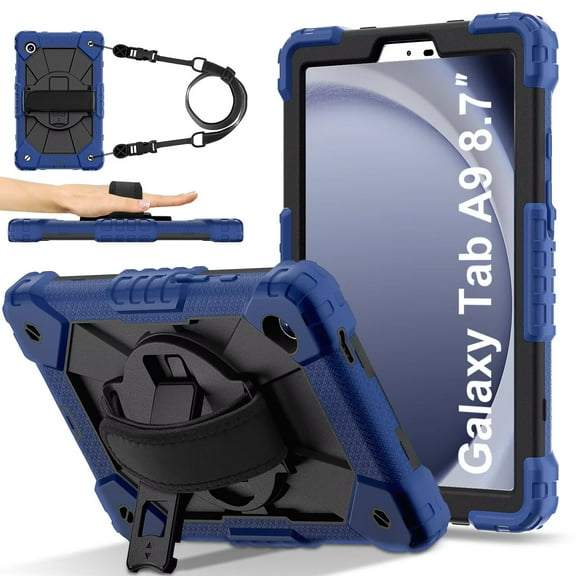 Case for Samsung Galaxy Tab A9 8.7 Inch 2023 Model (SM-X110/X115/X117) Contrast Color Multi-functional Cover With Wrist Chain and Shoulder Strap