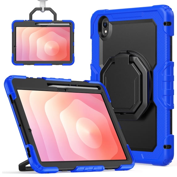 Case for Samsung Galaxy Tab S11 11 inch 2025, 360 Rotating Stand Handle Shoulder Strap Heavy Duty Shockproof Cover, Blue