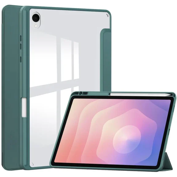 Case for Samsung Galaxy Tab S11 11 inch 2025 SM-X730 X736B, Tri-Fold Smart Folio Cover Auto Wake/Sleep with Clear Back/Pencil Holder Stand
