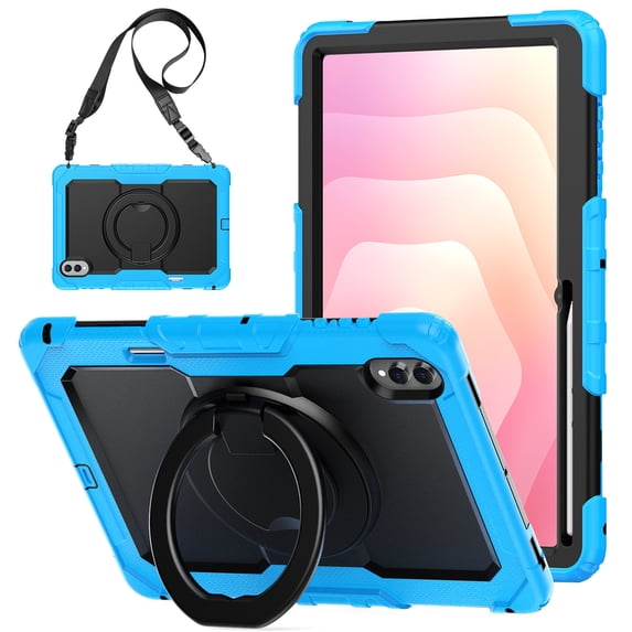 Case for Samsung Galaxy Tab S11 Ultra 14.6 inch 2025, 360 Rotating Stand Handle Pencil Holder Shoulder Strap Heavy Duty Shockproof Cover, Sky Blue
