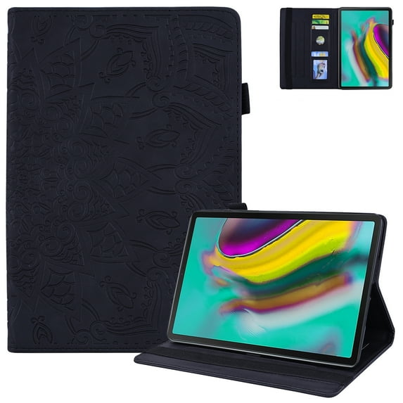 Case for Samsung Galaxy Tab S6 10.5 2019 Model SM-T860/T865, Slim Embossed Flower Premium Faux Leather Folio Stand Protective Cover with Card Holders