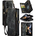 thumbnail image 1 of Case for Samsung Galaxy W23 Flip Strong Magnetic Detachable Card Holder Tpu Pc Handmade Leather Zipper Wallet Cover Trifold with, 1 of 5
