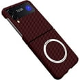 thumbnail image 1 of Case for Samsung Galaxy Z Flip 3 5G Case Compatible with MagSafe Charger Carbon Fiber Minimalist Style Slim Fit Anti-Scratch Shockproof Cover, Red, 1 of 8