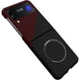 thumbnail image 1 of Case for Samsung Galaxy Z Flip 3 5G Case Compatible with MagSafe Charger, Carbon Fiber Textures Slim Fit Lightweight Shockproof Phone Case, Black&Red, 1 of 8