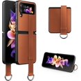 thumbnail image 1 of Case for Samsung Galaxy Z Flip 4 5G (2022) with Strap, PU Leather Back Cover + Hard PC Protective Shell Phone Case for Z Flip4 - Brown, 1 of 14