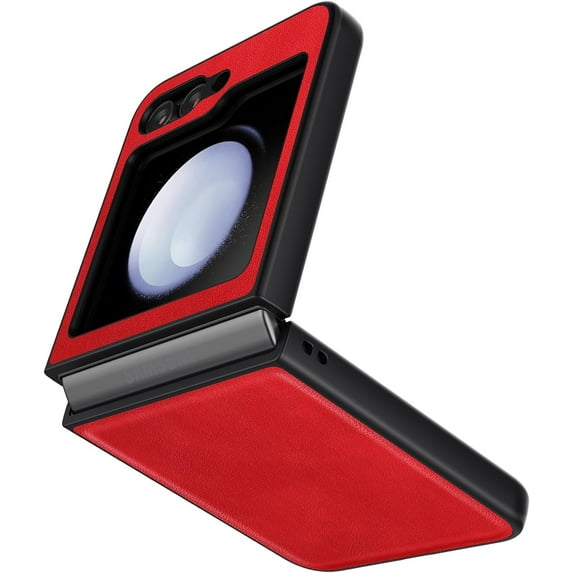 Case for Samsung Galaxy Z Flip 5 (2023) PU Leather Back & Hard PC Bumper Phone Case for Galaxy Z Flip 5 5G - Red