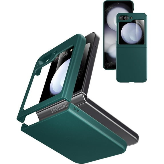 Case for Samsung Galaxy Z Flip 5 (2023) with Cover Screen Protector, Thin Hard PC Phone Case for Galaxy Z Flip5 - Green+Glass